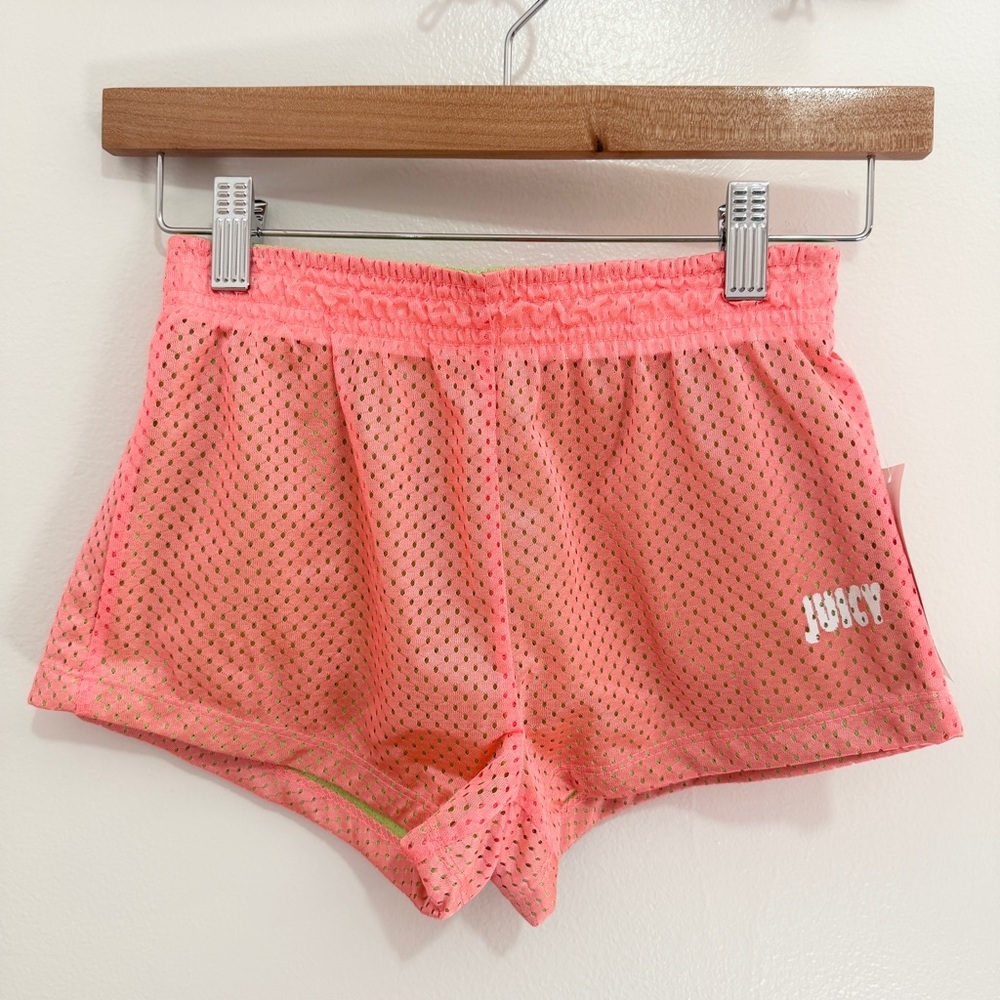 Juicy Couture‎ Girls Neon Pink Mesh Logo Shorts 8/10 NWT